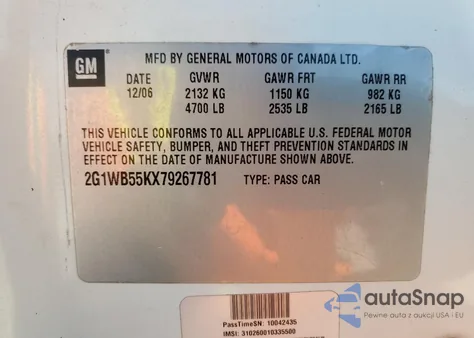 2007 Chevrolet Impala Ls from USA, damaged, VIN 2G1WB55KX79267781